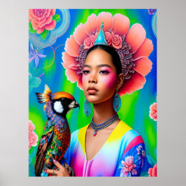 Blumenprinzessin mit Vogel Poster