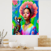 Blumenprinzessin mit Vogel Poster (Küche)