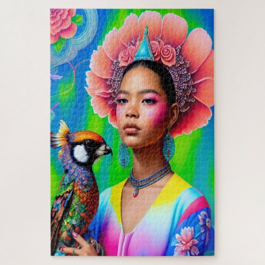 Blumenprinzessin mit Vogel Puzzle (Vertikal)