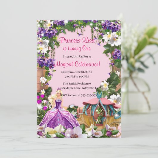 Blumenprinzessin Verzauberte Fairy Tale Geburtstag Einladung (Stehend Vorderseite)