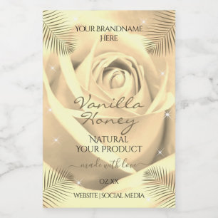 Blumenproduktetiketten Creme Beige Rose Palmwedel Lebensmitteletikett