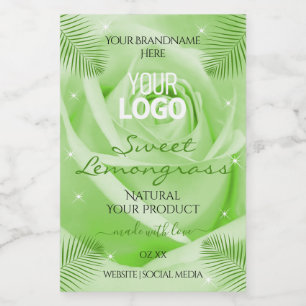 Blumenproduktetiketten Grün Rosen Palmblätter Logo Lebensmitteletikett