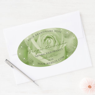 Blumenproduktsiegel Grüne Rose Blume Palm Blätter Ovaler Aufkleber
