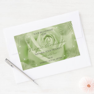 Blumenproduktsiegel Grüne Rose Blume Palm Blätter Rechteckiger Aufkleber