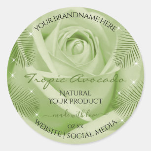Blumenproduktsiegel Grüne Rose Blume Palm Blätter Runder Aufkleber