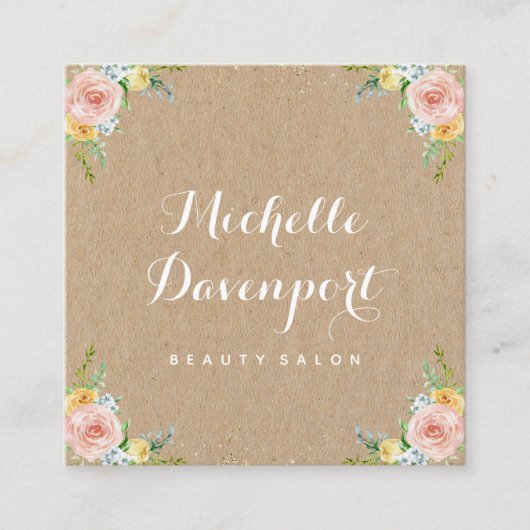 Blumenquadratische Visitenkarte kraftpapiers (Vorderseite)