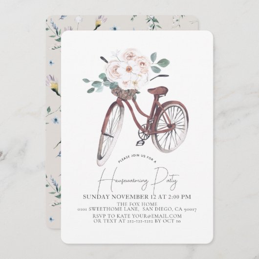 Blumenradfahrzeug Wasserfarbenes Party Einladung (Vorne/Hinten)