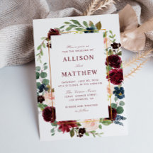 Blumenrahmen Aquarell Bordeaux blüht Hochzeit