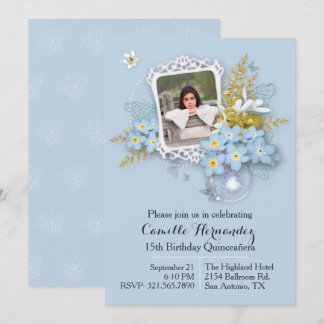 Blumenrahmen aus Quinceañera Einladung zum Foto