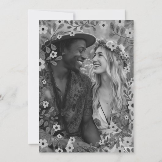 Blumenrahmen B&W SAVE THE DATE CUSTOM FOTO (Rückseite)