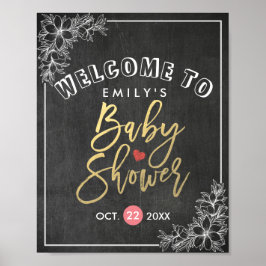 Blumenrahmen-Babydusche mit Kopfbrett Begrüßungsze Poster