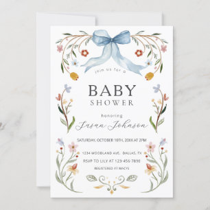 Blumenrahmen Blue Bow Baby Dusche Einladung