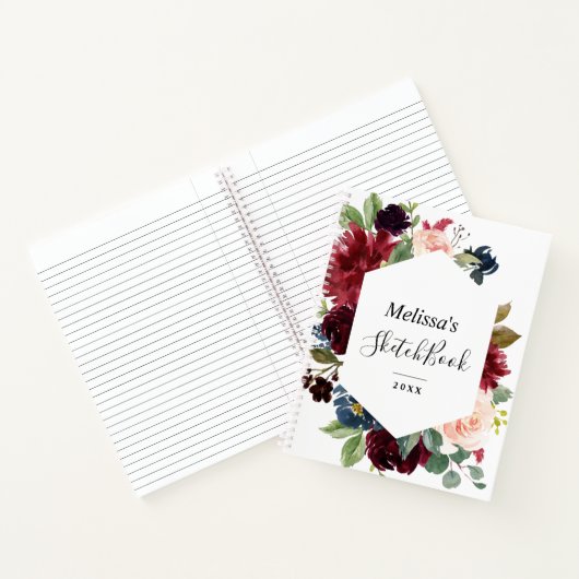 Blumenrahmen Bordeaux-Seeschichte Notizblock (Innenseite)