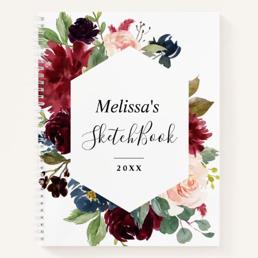 Blumenrahmen Bordeaux-Seeschichte Notizblock (Vorderseite)