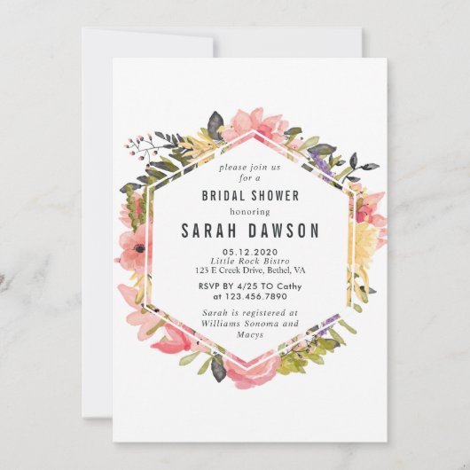 Blumenrahmen Bridal Dusche Einladung (Vorderseite)