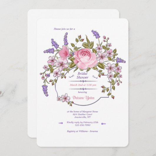 Blumenrahmen Bridal Dusche Einladung (Vorne/Hinten)