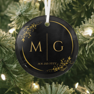 Blumenrahmen Elegantes Personalisiertes Monogramm Ornament Aus Glas