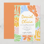 Blumenrahmen farbenfrohe Retro-Hochzeit Einladung (Vorne/Hinten)