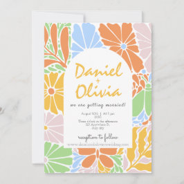 Blumenrahmen farbenfrohe Retro-Hochzeit Einladung