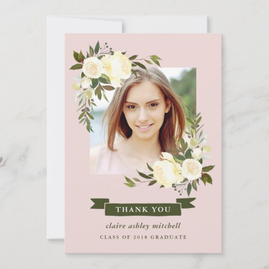 Blumenrahmen| Foto Abschluss Vielen Dank Einladung (Vorderseite)