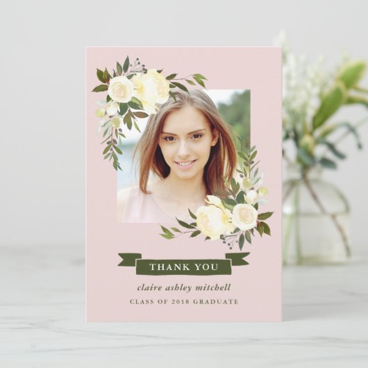 Blumenrahmen| Foto Abschluss Vielen Dank Einladung (Stehend Vorderseite)