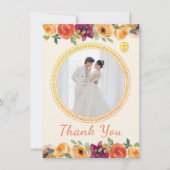 Blumenrahmen Foto beige Chinesische Hochzeit Dankeskarte (Vorderseite)