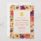 Blumenrahmen Foto beige Chinesische Hochzeit Einladung (Rückseite)