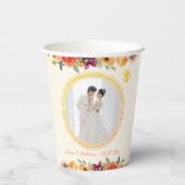 Blumenrahmen Foto beige Chinesische Hochzeit Pappbecher (Rückseite)