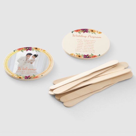 Blumenrahmen Foto Beige Hochzeitsprogramm Fächer (Non-assembled)