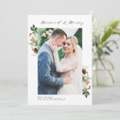 Blumenrahmen Foto Hochzeitsankündigung Dankeskarte (Stehend Vorderseite)