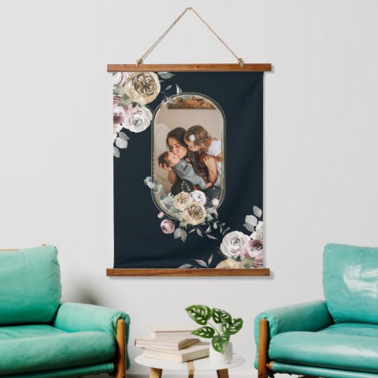 Blumenrahmen Foto Personalisiert Wandteppich Mit Holzrahmen (Wohnzimmer)