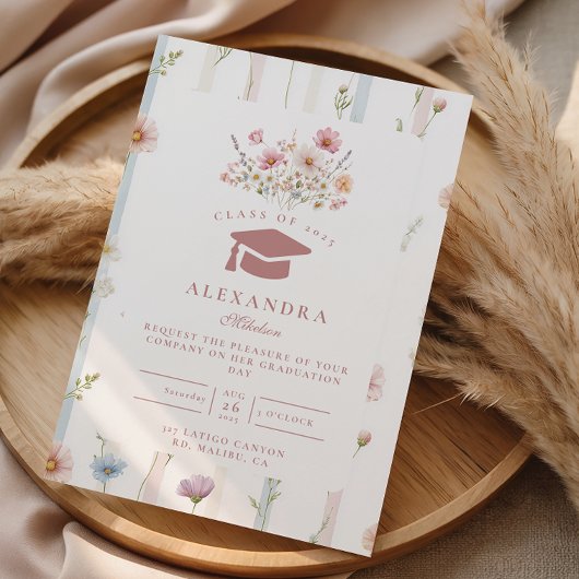 Blumenrahmen für Abschluss im Vintage-Stil Einladung