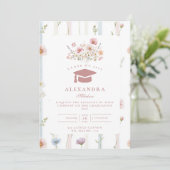 Blumenrahmen für Abschluss im Vintage-Stil Einladung (Stehend Vorderseite)