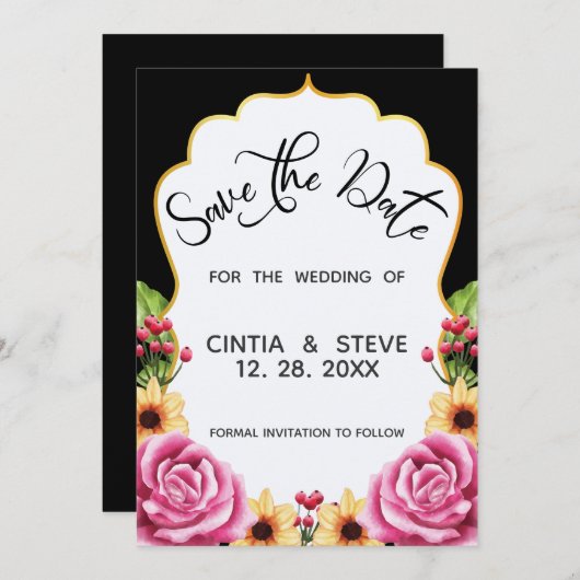 Blumenrahmen für Wasserfarben speichern die Datums Save The Date (Vorne/Hinten)