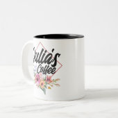 Blumenrahmen geblüht Blume Name costumisable Zweifarbige Tasse (Vorderseite Links)