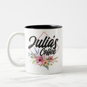 Blumenrahmen geblüht Blume Name costumisable Zweifarbige Tasse