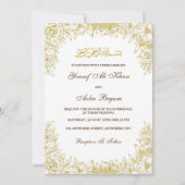 Blumenrahmen Gold Verzierte muslimische Hochzeit Einladung (Vorderseite)