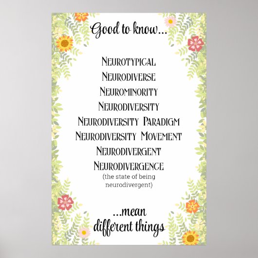 Blumenrahmen gut kennenlernen Neurodität Poster (Vorne)