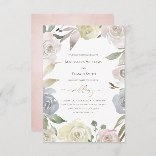 Blumenrahmen Hochzeit Einladung (Vorne/Hinten)