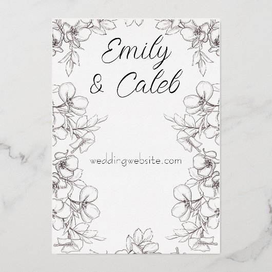 Blumenrahmen Hochzeit Rose Gold Foil Einladung (Rückseite)