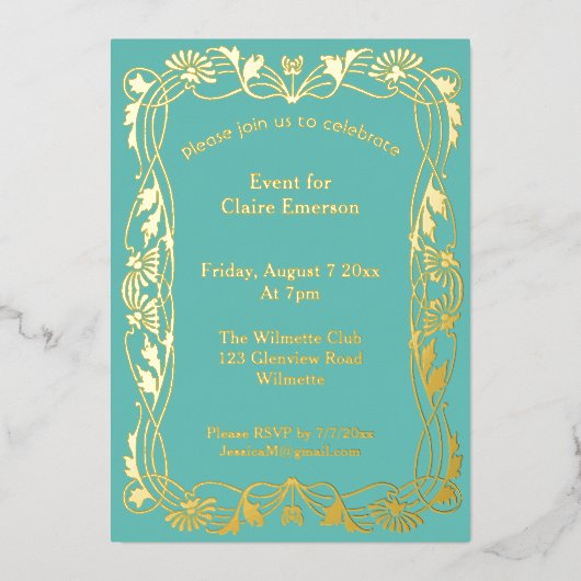 Blumenrahmen im Jugendstil Folieneinladung (Vorderseite)