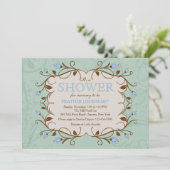 Blumenrahmen in blauer Einladung (Stehend Vorderseite)