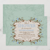 Blumenrahmen in blauer Einladung (Vorne/Hinten)