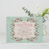 Blumenrahmen in rosa Einladung (Stehend Vorderseite)