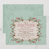 Blumenrahmen in rosa Einladung (Vorne/Hinten)