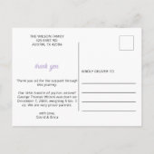 Blumenrahmen Lila Girl Foto Geburtserklärung Ankündigungspostkarte (Rückseite)