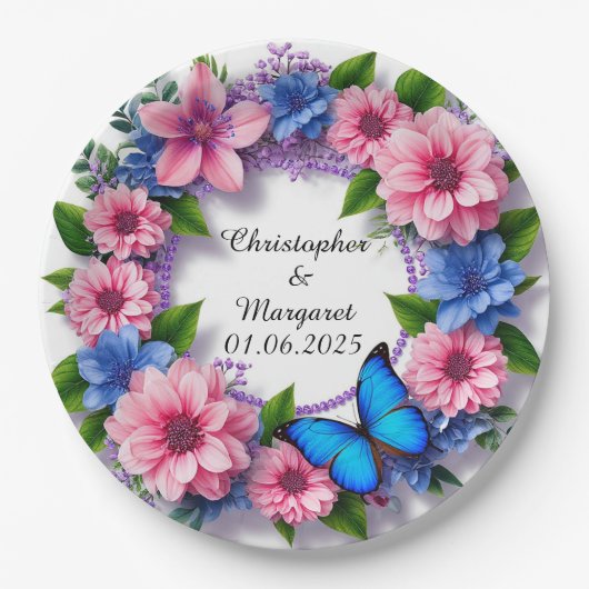 Blumenrahmen mit bunten Blume Pappteller (Vorderseite)