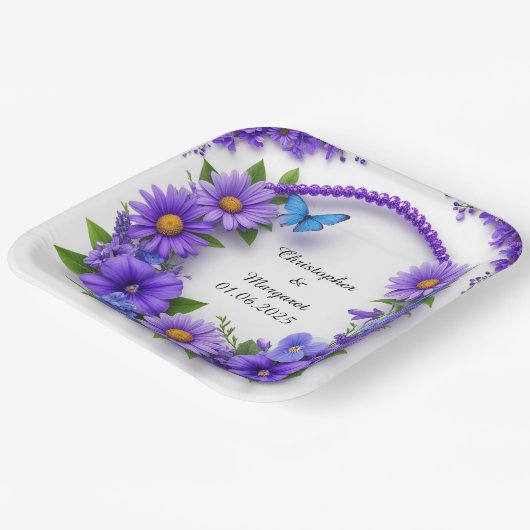 Blumenrahmen mit bunten Blume Pappteller (Gewinkelt)