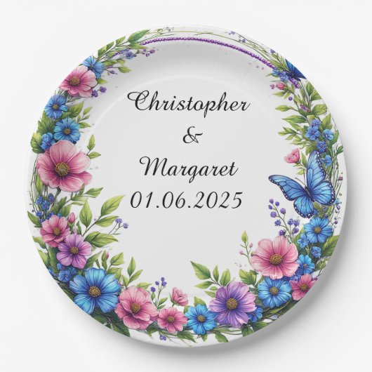 Blumenrahmen mit bunten Blume Pappteller (Vorderseite)