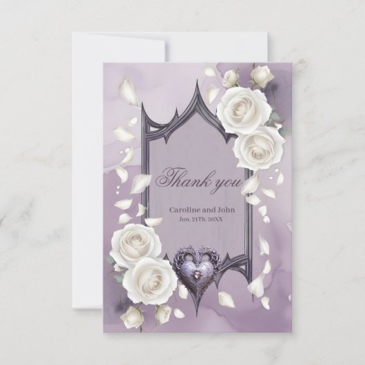 Blumenrahmen mit Herz und weißen Rosen Dankeskarte (Vorderseite)